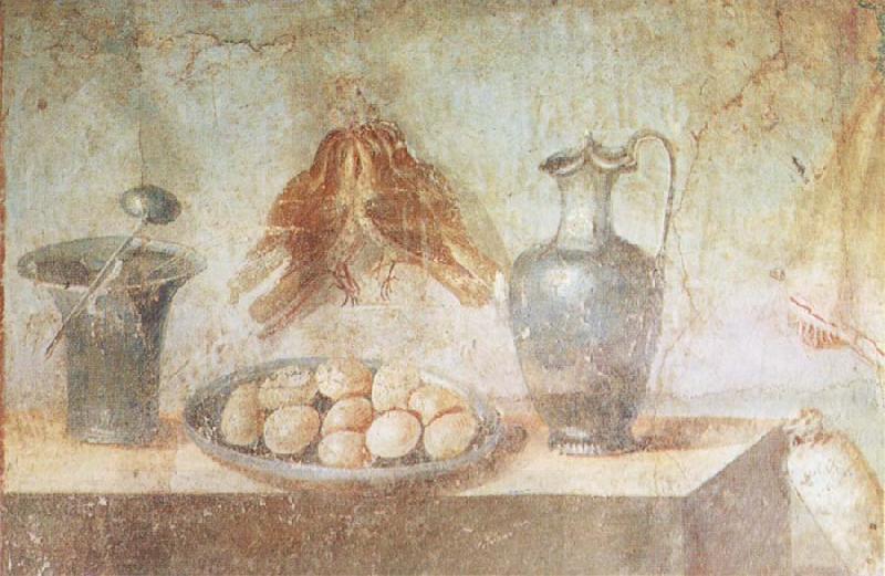 unknow artist Still life wall Painting from the House of Julia Felix Pompeii thrusches eggs and domestic utensils